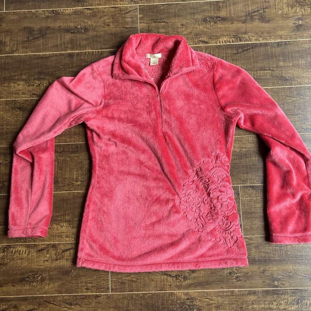Ascend Womens XS Coral Pink High Pile Fleece 1/4 Zip Pullover Embroidered